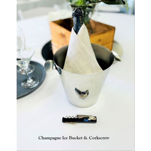 Champagne ice bucket and corkscrew
